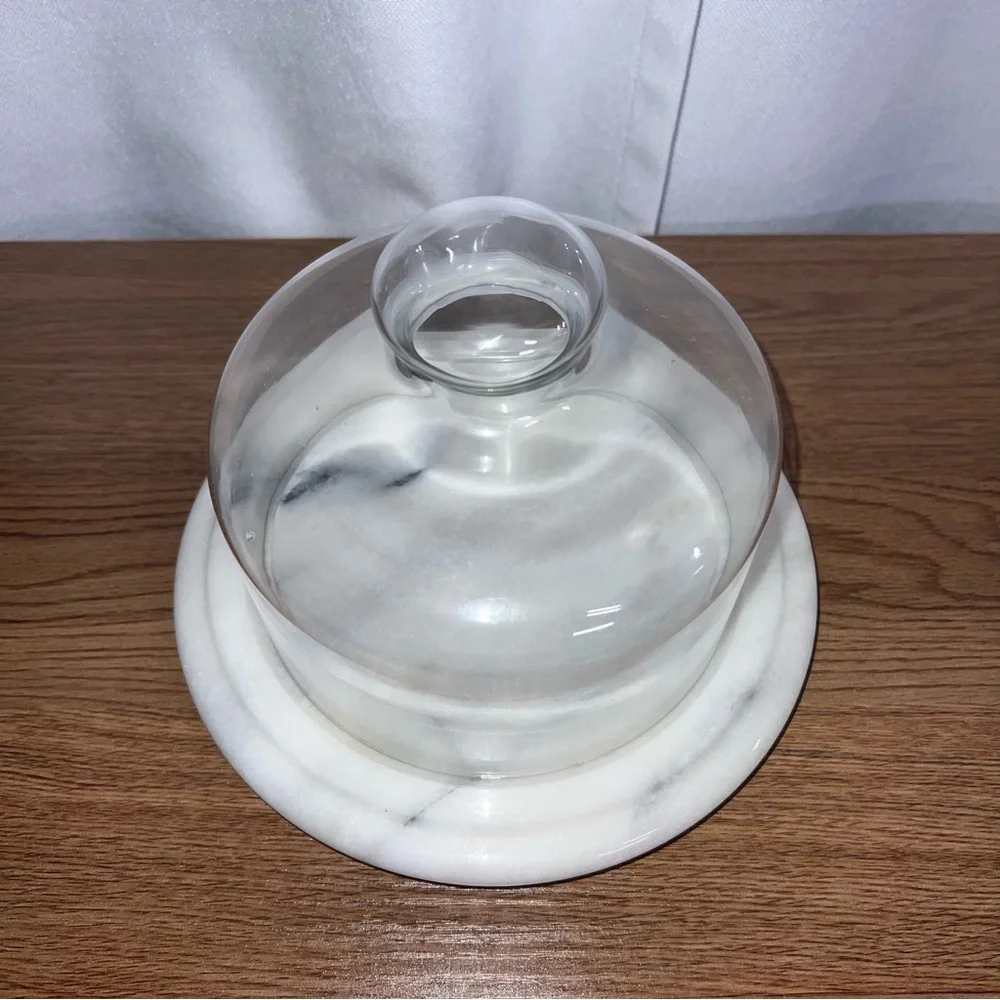 Glass Cloche Dome with White Marble Base | Elegant Serving Display